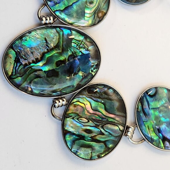 NIB Genuine Abalone Shell Inlay Toggle Bracelet & Earrings Stainless Set - Picture 8 of 16